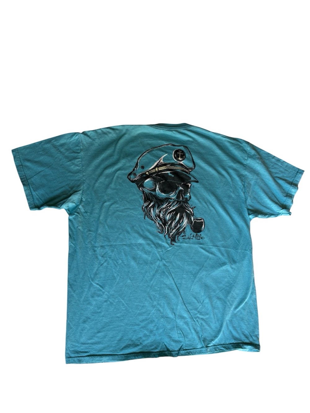 Salt Life "Live Salty" Captain Skull Graphic T-Shirt - Men's XL (Teal Blue)